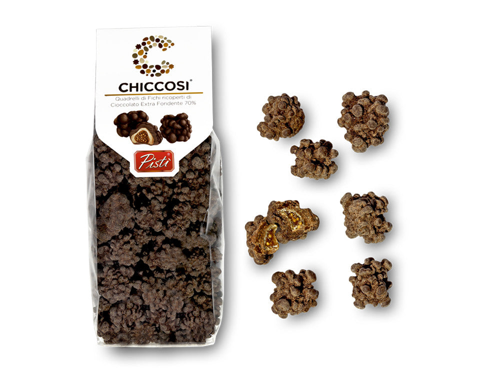 Quadrelli di fichi secchi ricoperti di cioccolato extra fondente