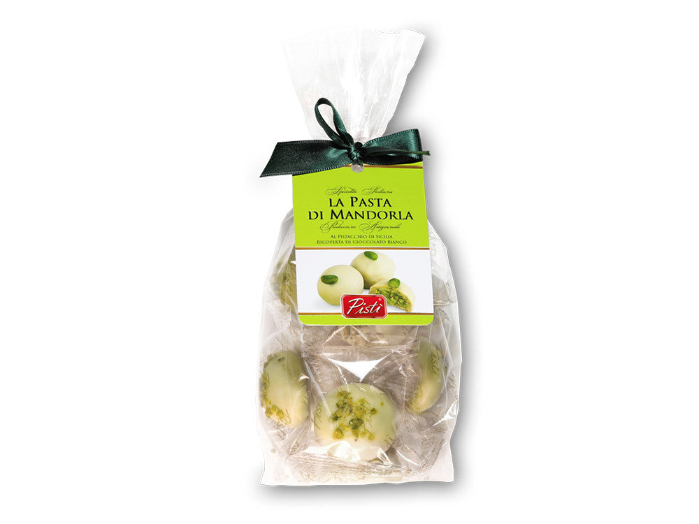 Pasta di Mandorla al Pistacchio ricoperta di cioccolato bianco | Pisti Shop