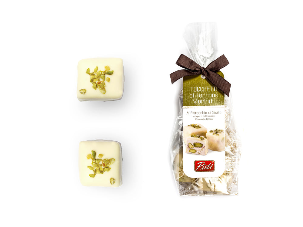 Tocchetti di Torrone morbido al Pistacchio di Sicilia con cioccolato bianco | Pisti Shop